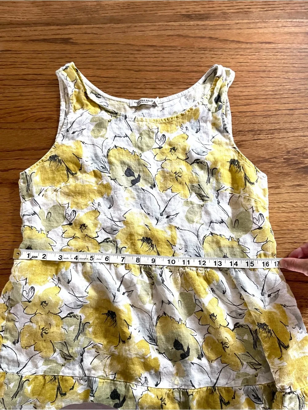 Valentina Naldi Linen Country Floral Sleeveless Dress Made In Italy SZ S Yellow